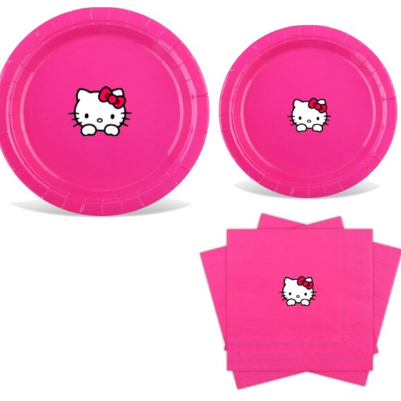 Kitty Party Supplies Set, Pink Paper Plates and Napkins, 45 Count - Picture 2 of 4